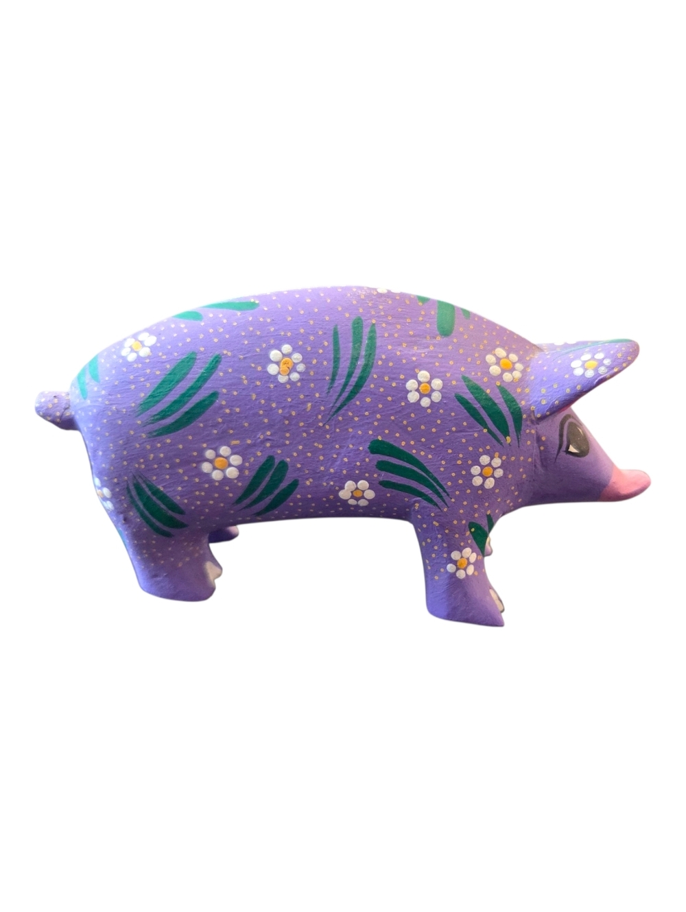 Oaxacan Wood Carving Arrazola  Pig Lavendar Floral Mexican Folk Art  Mexico